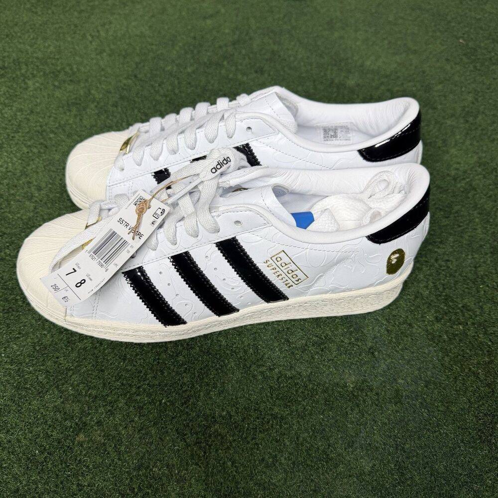 Sz 7 Adidas Originals x BAPE Superstar FTWWHT/CBLACK/OWHITE JR2701